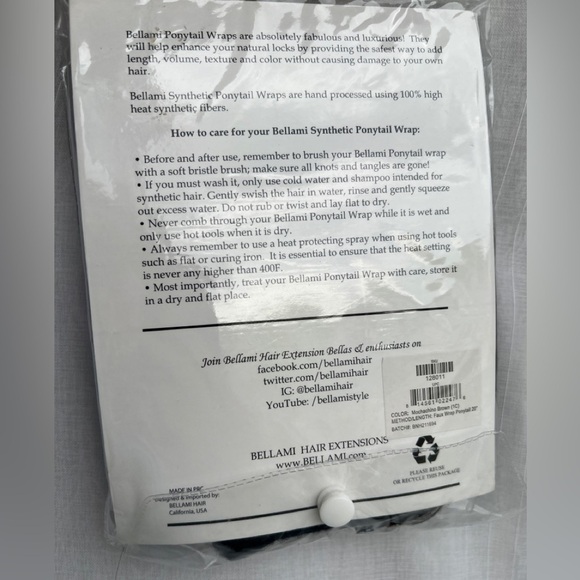 New Bellami Mochachino Brown 1C Faux Wrap Ponytail 20” Hair Extensions - Picture 5 of 10